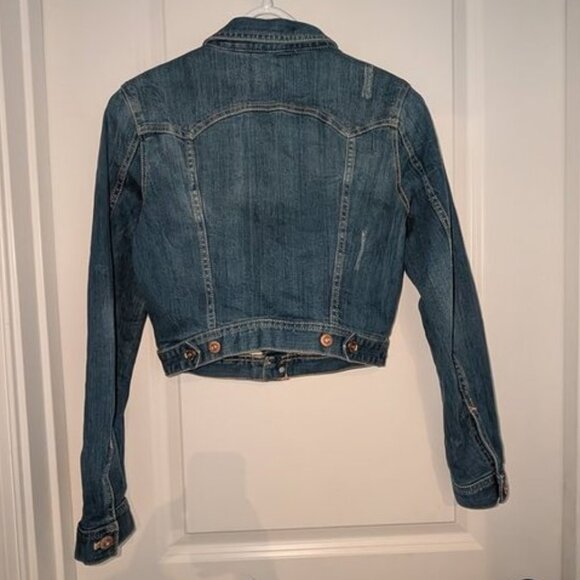 H&M Divided Concept Red Long Sleeve Cropped Button Front Denim Jean Jacket Coat - Picture 2 of 3